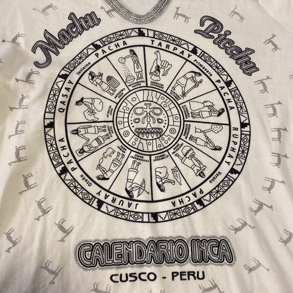 Calendario Inca Peru Cusco Cream Tee Size Large (small mark) 100% Cotton - Picture 4 of 7